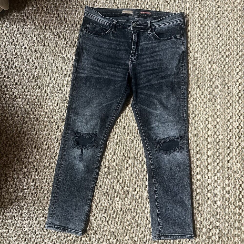 Anthropologie Pilcro Jeans Slim Boyfriend Distressed Black Wash 31 Grunge